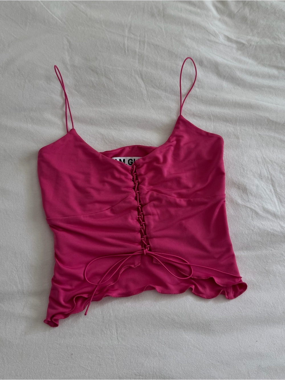 I.AM.GIA Hot Pink Lace-Up Satin Cami